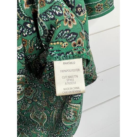 Max Studio Green  Peasant Blouse Ruffle Detail Patterned Short Sleeves Size M - Picture 11 of 13